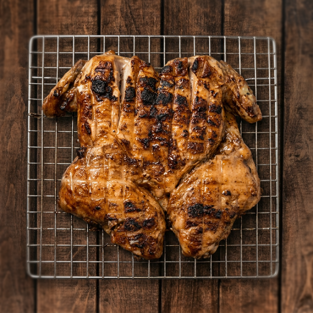 WHOLE CHICKEN GRILLED ON CHARCOAL.